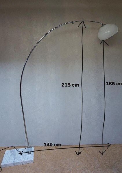 afmeting booglamp marmer wit kap chroom